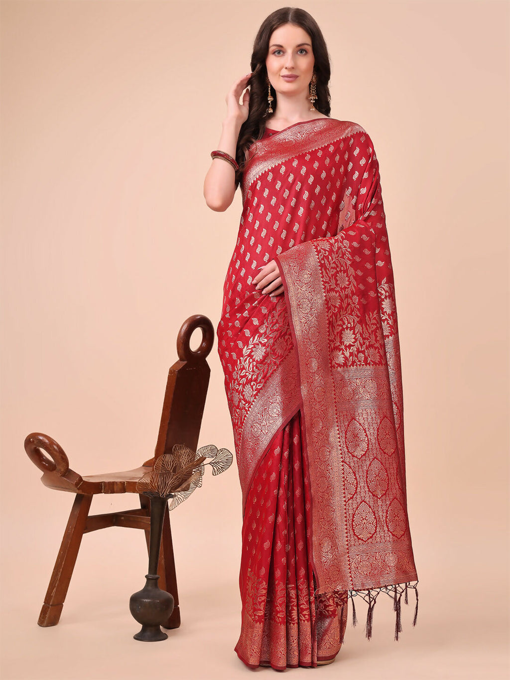 Shree Shyam Fashion Lichi Silk Red Saree