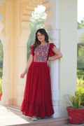 Joban Fashion Maroon Georgette Sequence Embroidery Work Gown