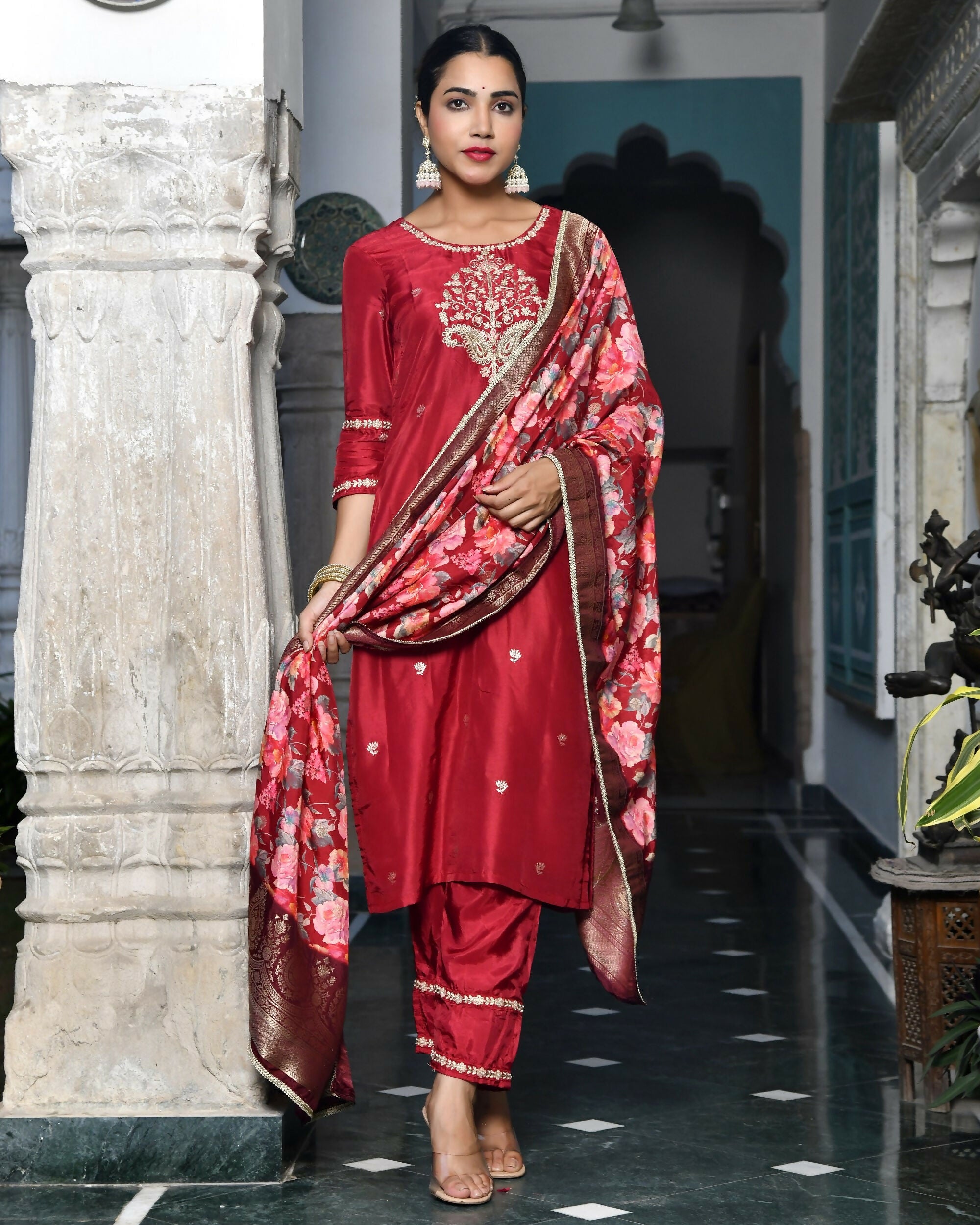 Vaasva Women's Silk Emboidered Solid Pant Set & Digital Printed Dupatta
