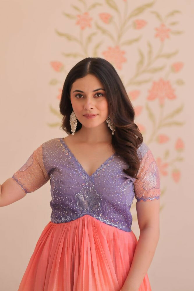 Vastranavya Purple Gold Crush Padding With Beads Embroidered Work Gown
