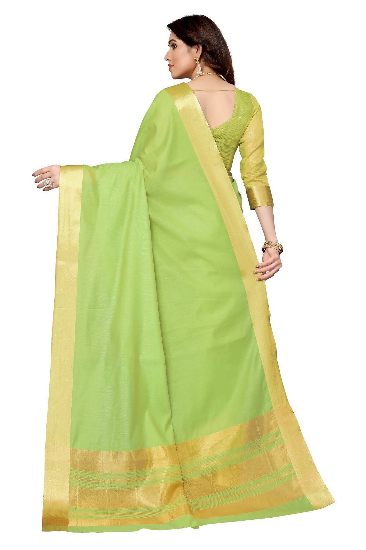 Vamika Green Cotton Polyester Silk Weaving Saree