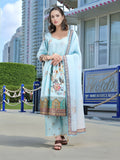 Joban Fashion Sky Blue Positive Digital Print With Position Foil Kurta Set