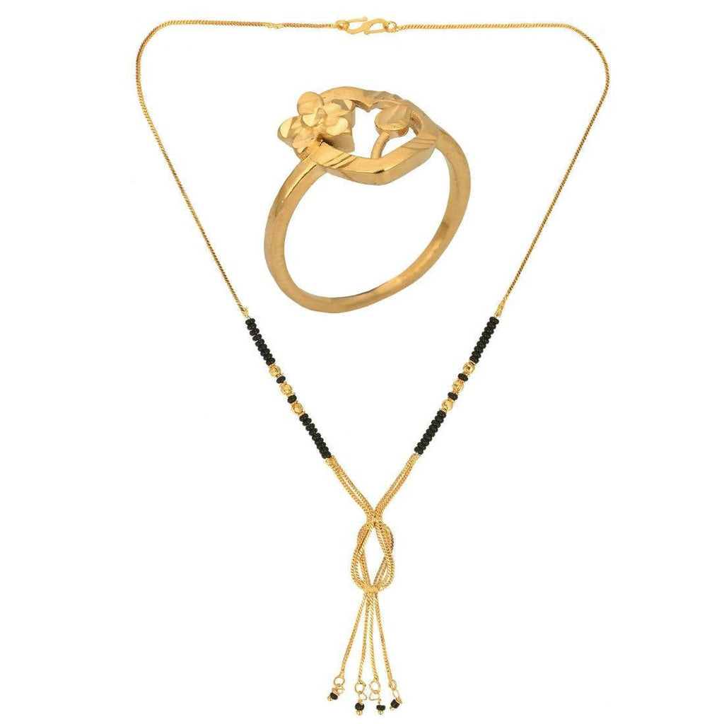 AanyaCentric Gold-Polished Mangalsutra & Ring Set