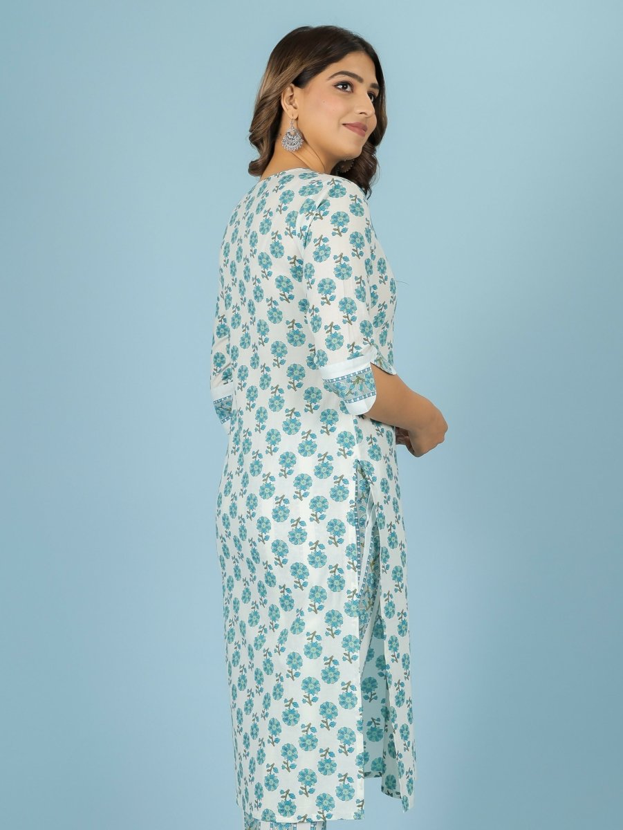 Aramya White Soft Cotton Floral Straight Kurta for Women