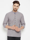 Even Apparels Grey Color Pure Cotton Short Men's Kurta With Band Collar