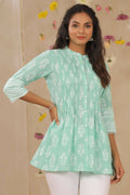 Juniper Women Mint Cambric Printed A-Line Tunic