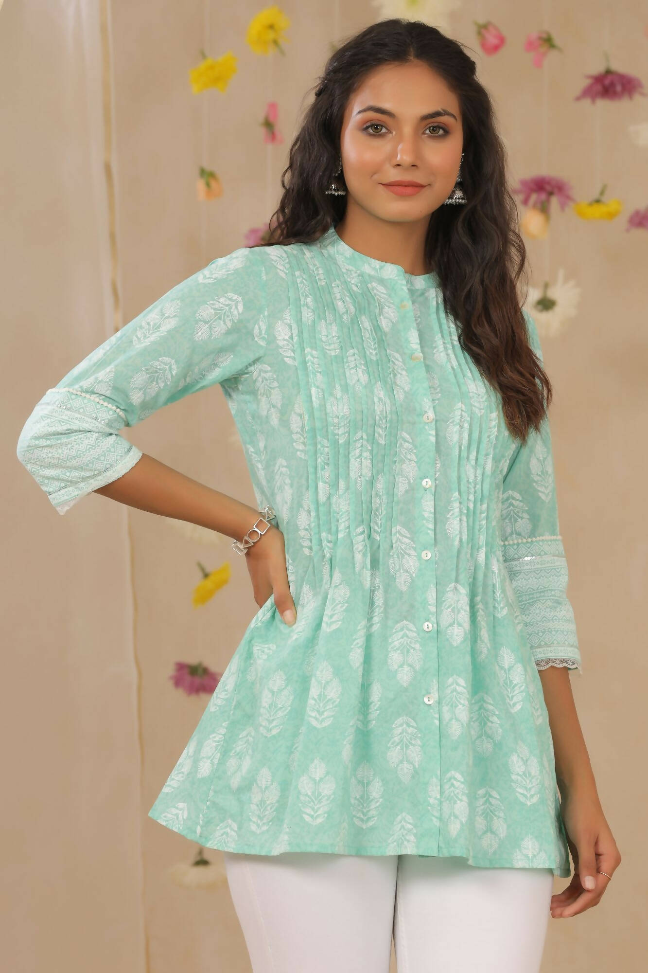 Juniper Women Mint Cambric Printed A-Line Tunic