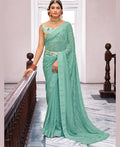 Sea Green Georgette Swaroski Work Saree With Unstitched Blouse Piece - Juhi