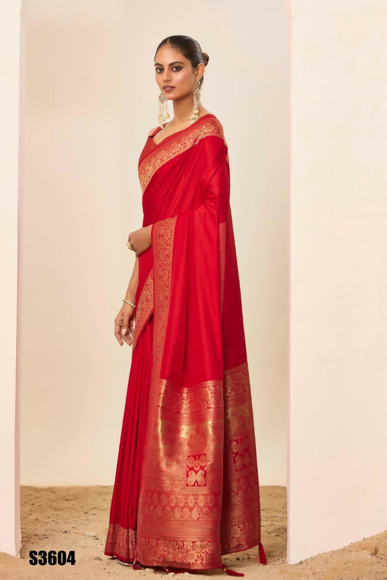 Red Dolla Silk Wevon Galla Designer Saree - Zeel