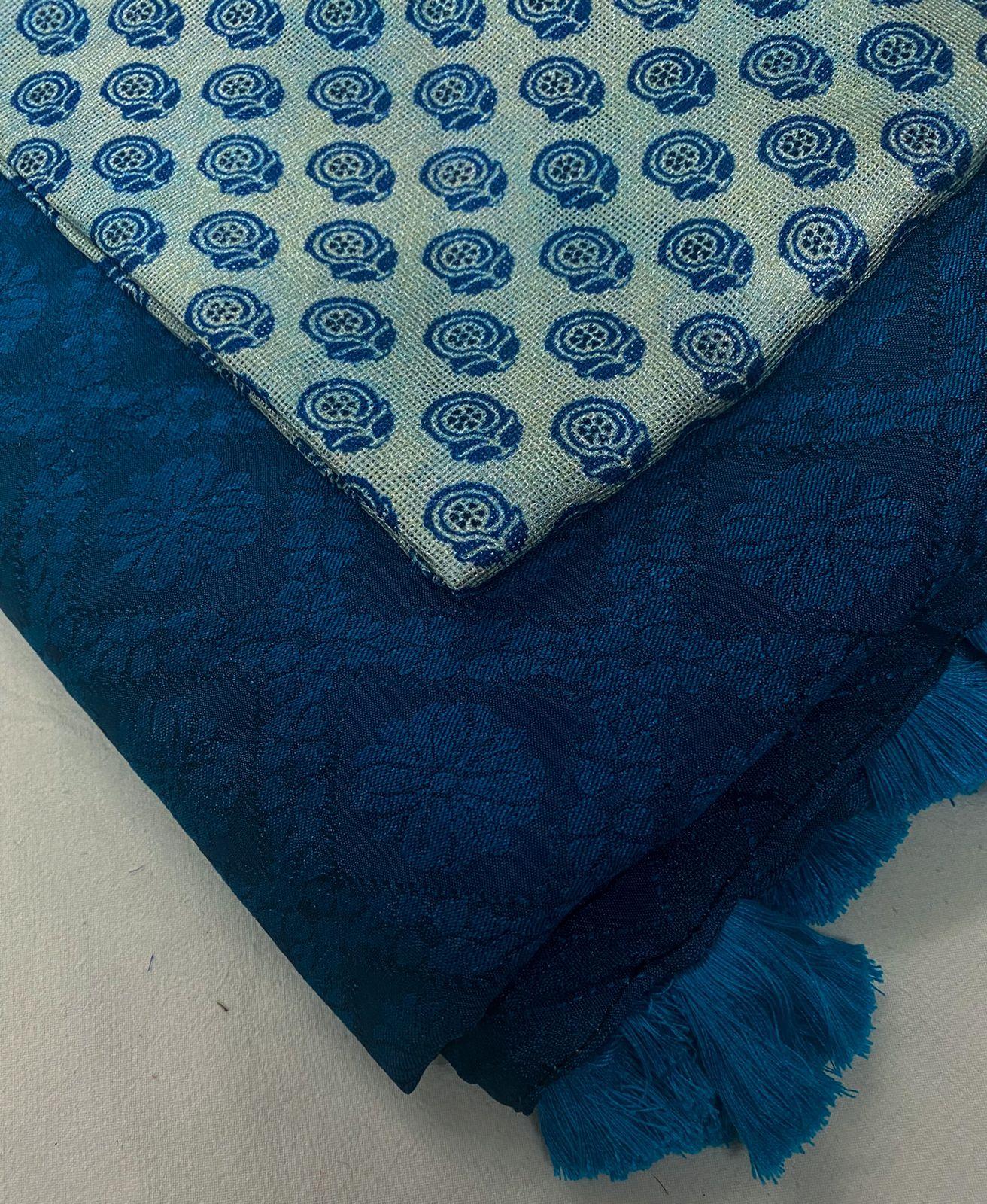 Blue Jute Silk Woven Design Saree with Unstitched Blouse - Hiral Fashion