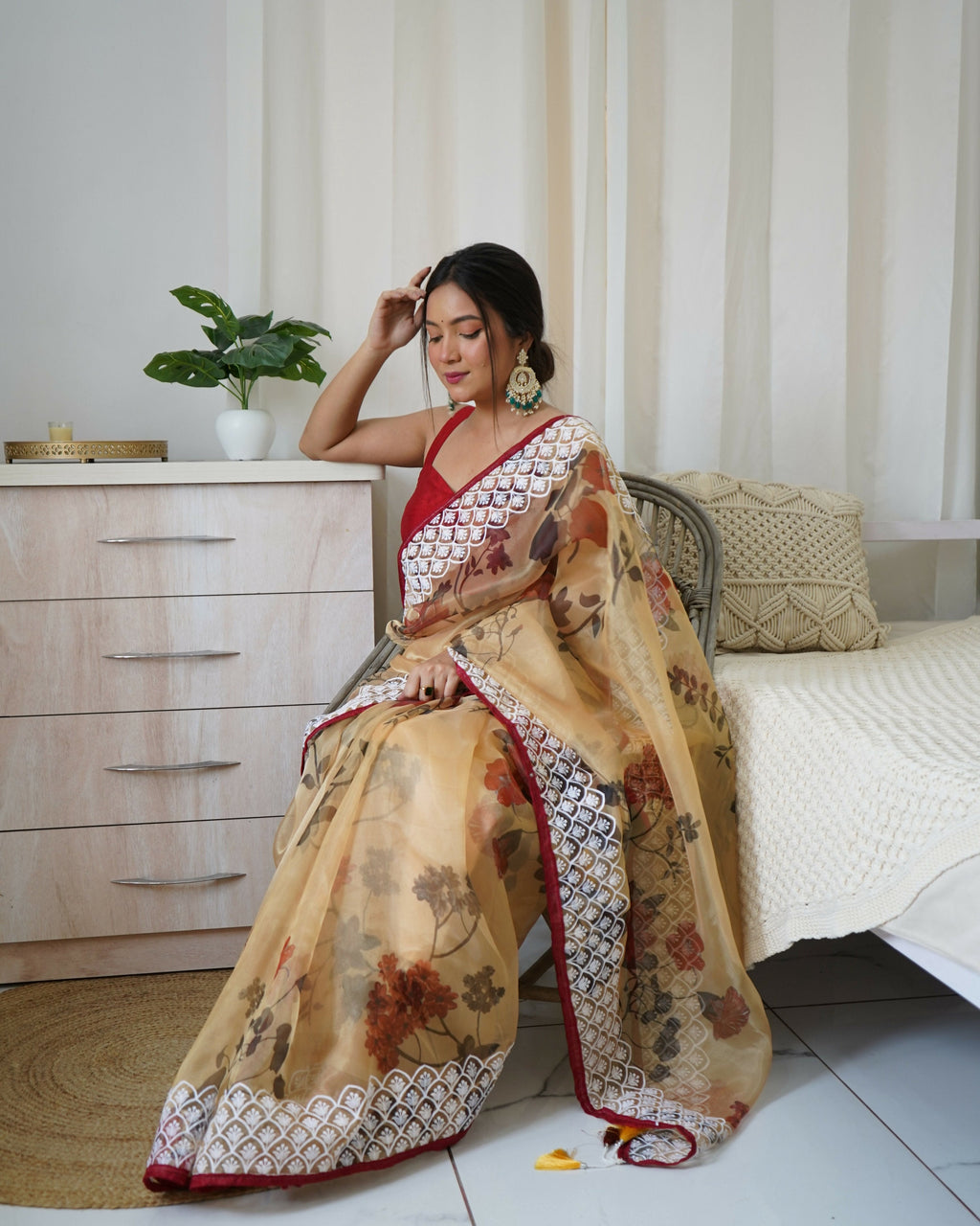 Vamsee 3 Latkan Brown Organza Saree