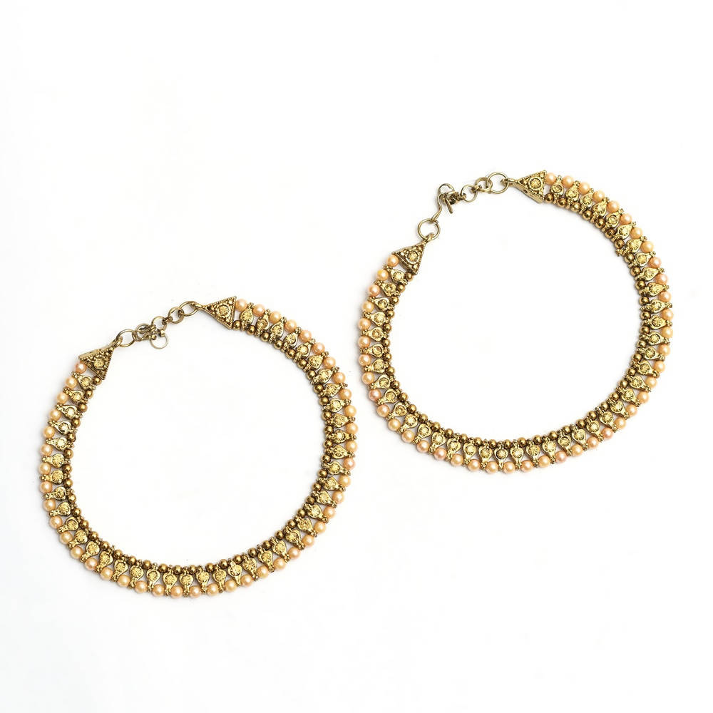 Mominos Fashion Kamal Johar Golden Kundan Anklets