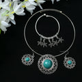 Mominos Fashion Johar Kamal Oxidised Silver-Plated Stone Work Necklace Handicraft