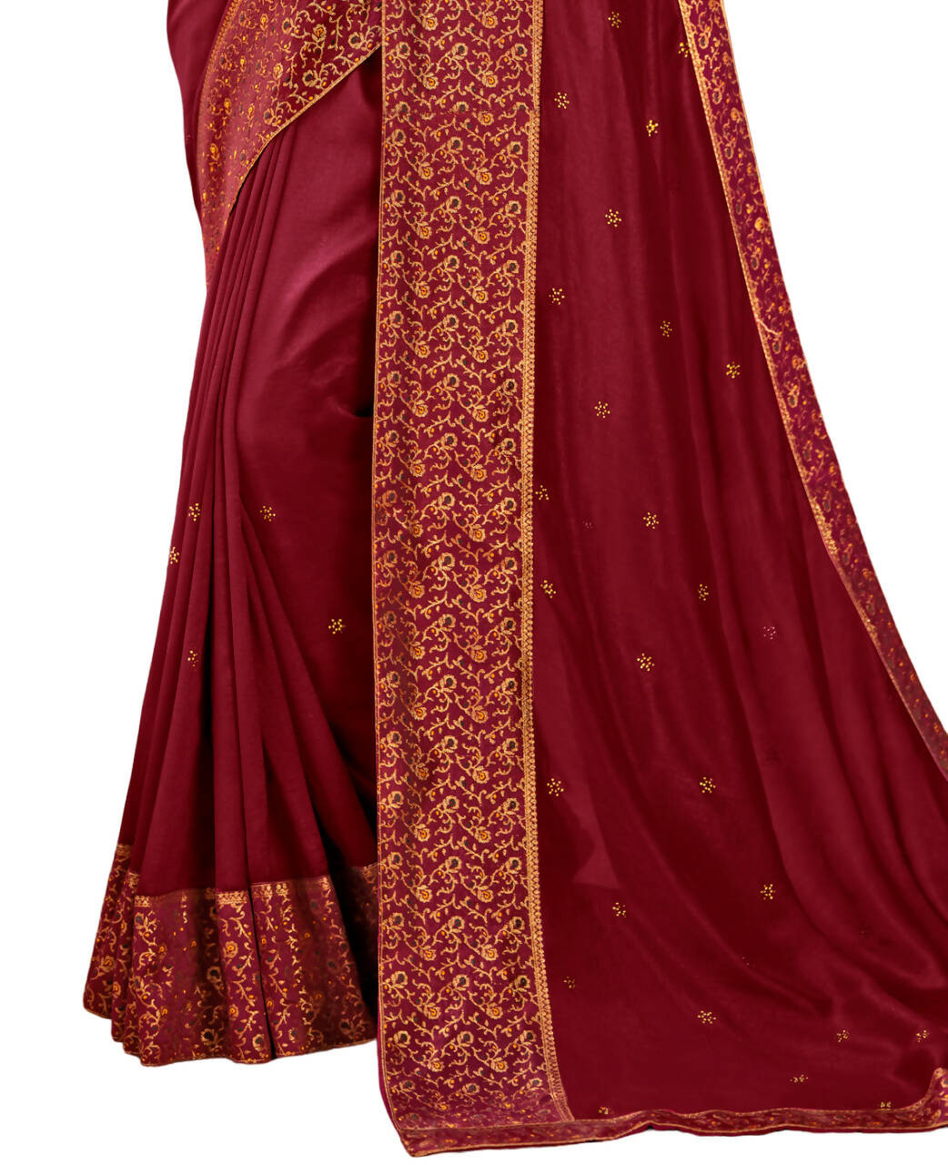 Maroon Vichitra Stone Work Saree With Unstitched Blouse Piece - Rosy