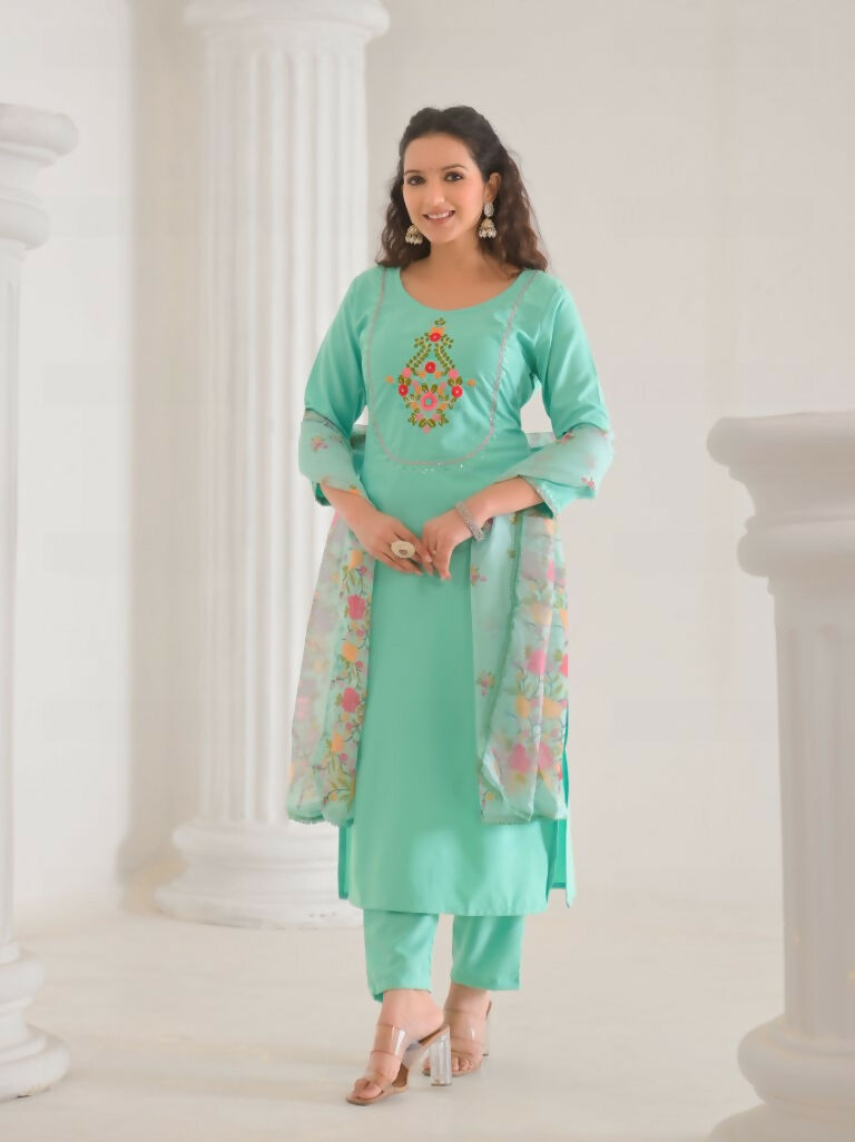 Ethnic Festive Wear Reyon Slub Tile Stitched Suit With Dupatta - Tanisha