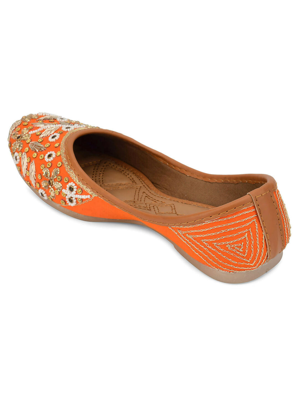 Desi Colour Women Indian Ethnic Footwear-Orange Dabka