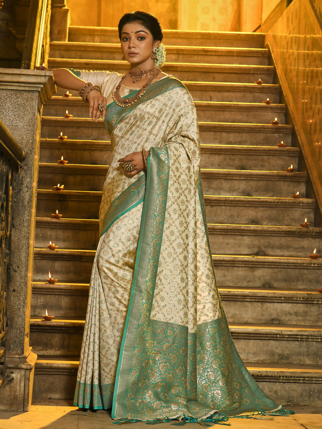 Shree Shyam Fashion Rajvastra Sea Green Banarasi Silk Saree