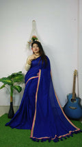 Exclusive Collection Beautiful Khadi Cotton Handloom Saree With Beautiful Zari Border - Royal Blue