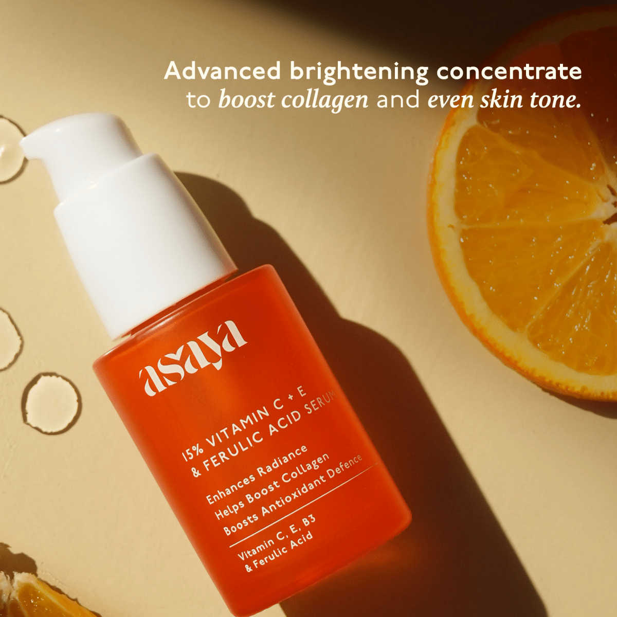 Asaya 15% Vitamin C + E Serum For Face With Ferulic Acid Brightening Serum & Skin Collagen Booster