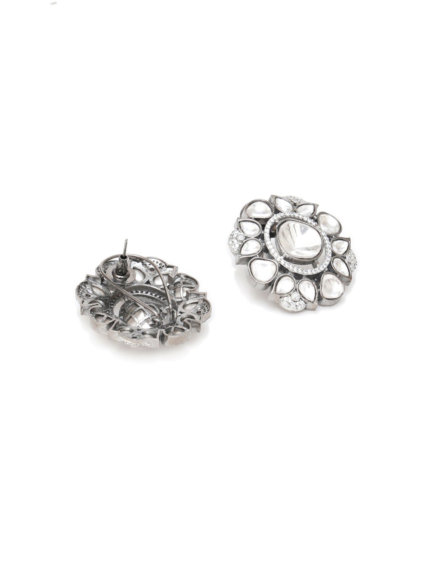 Kundan Earrings (silver) - Ruby Raang