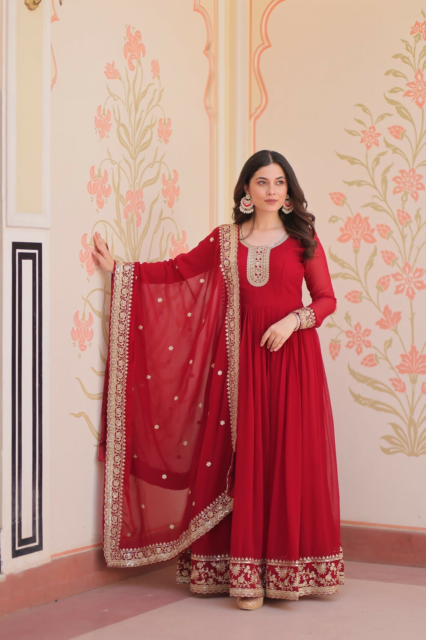 Joban Fashion Maroon Georgette Sequence Embroidery Work Kurta Set