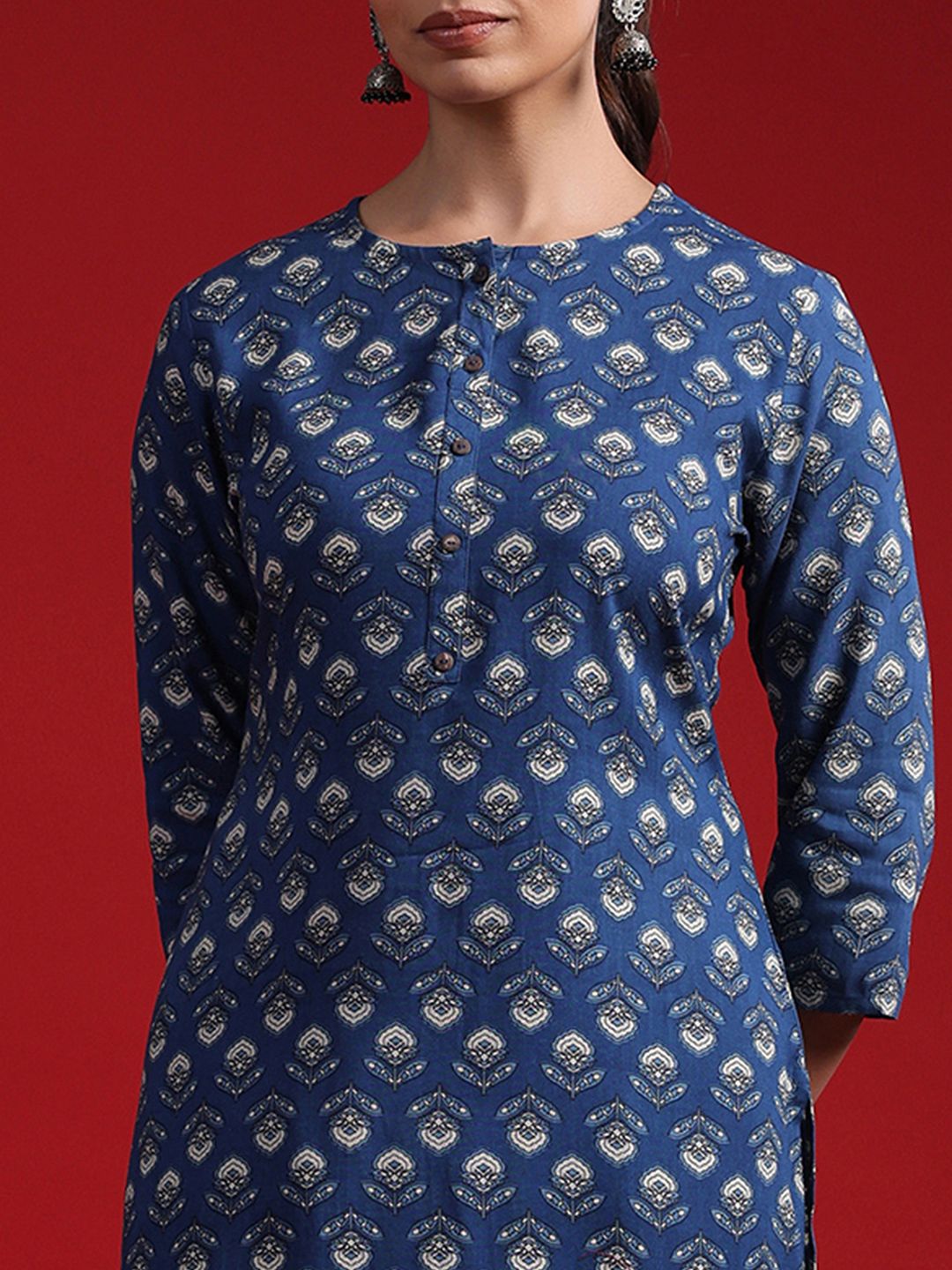 Indo Era Women Geometric Printed Thread Work Kurta
