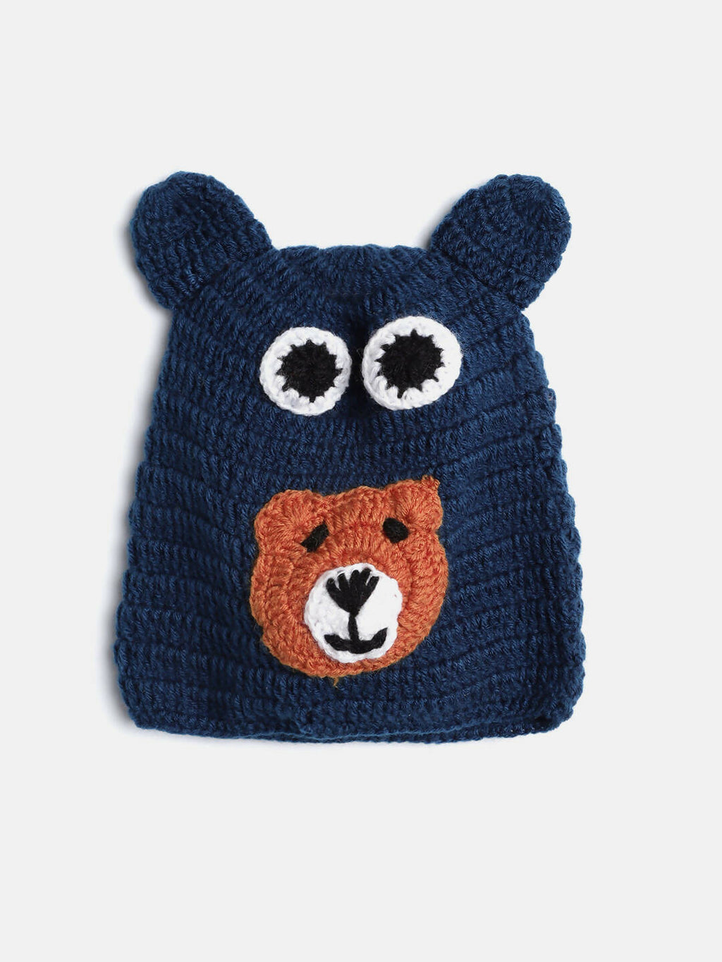 Chutput Kids Woollen Hand Knitted Bear Detail Cap - Blue