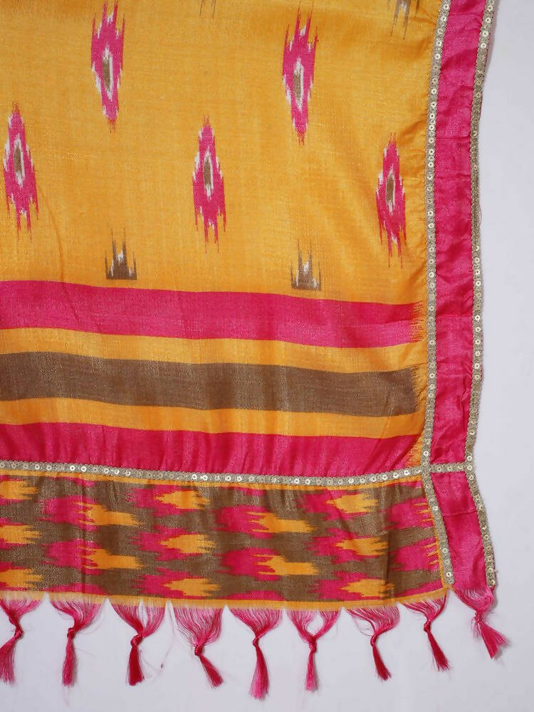 Myshka Women Mustard Solid Kurta & Palazzos With Dupatta