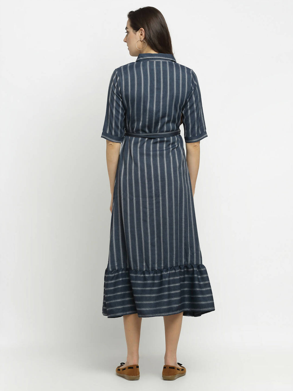 Rudra Bazaar Grey A-Line Striped Kurta