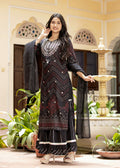 Kaajh Women's Black Embroidered Cotton Kurta Sharara Set With Dupatta