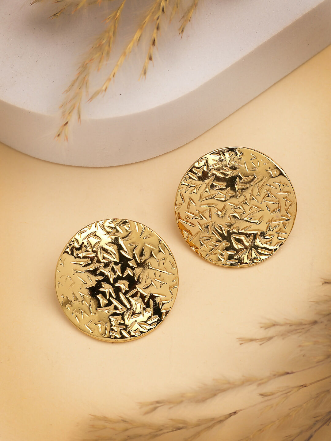 NVR Women's Gold-Polished Circular Shape Studs Earring