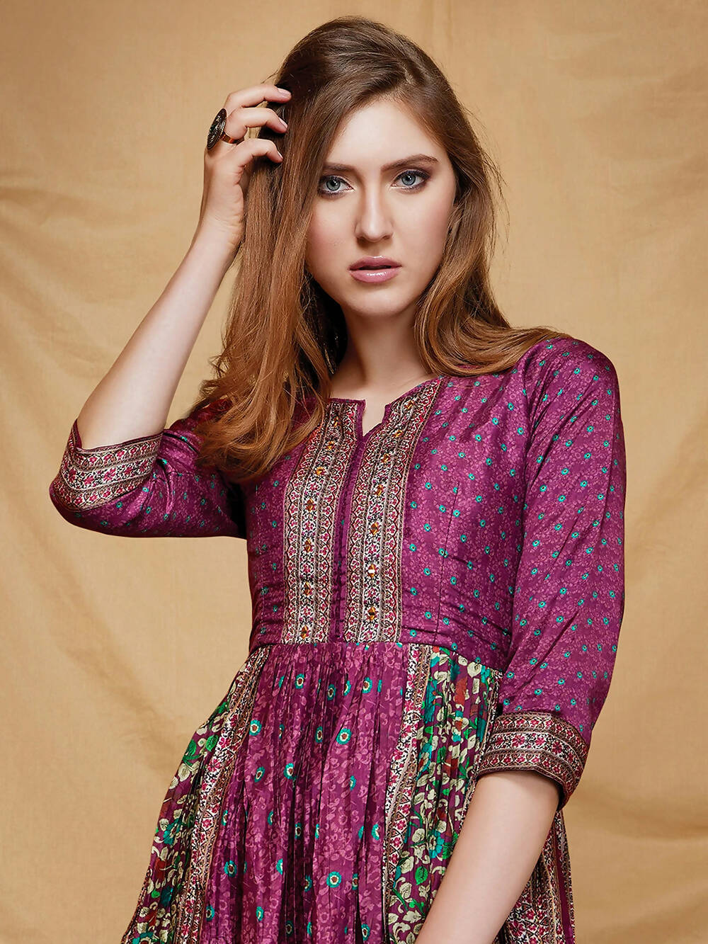 Designer casual Purple Dola Silk Gown - Anbazaar