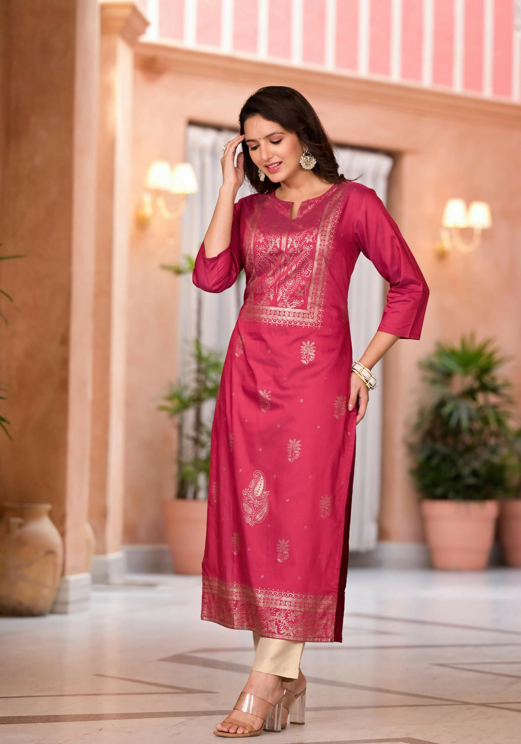 Juniper Women's Maroon Ethnic Motif Printed Cotton Kurta & Pant Set