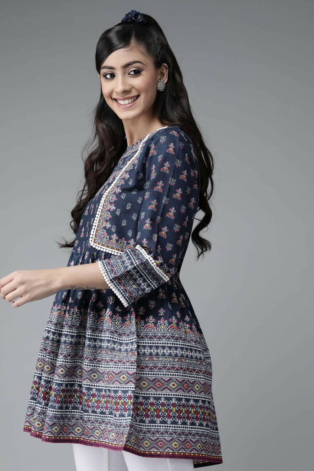 Juniper Women Indigo Cambric Printed A-Line Tunic