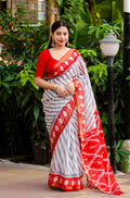 Grey Polycotton Ethnic Motifs Saree with Unstitched Blouse - A2M