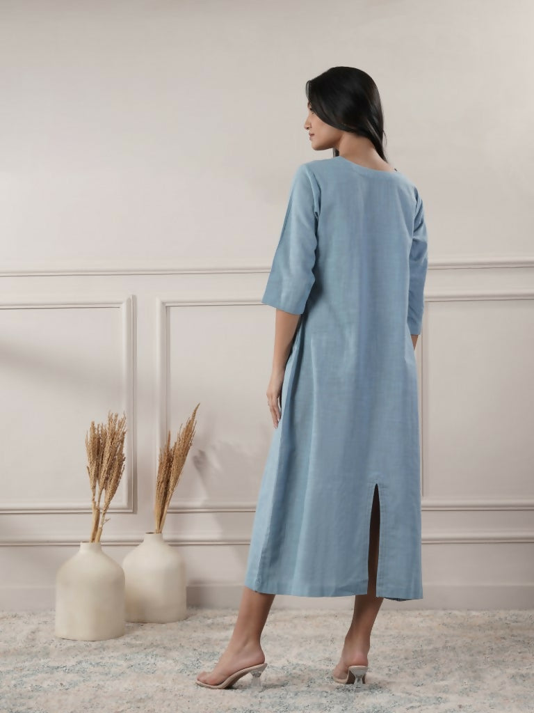 Joban Fashion Women's Smoke Blue V-Neck Dress