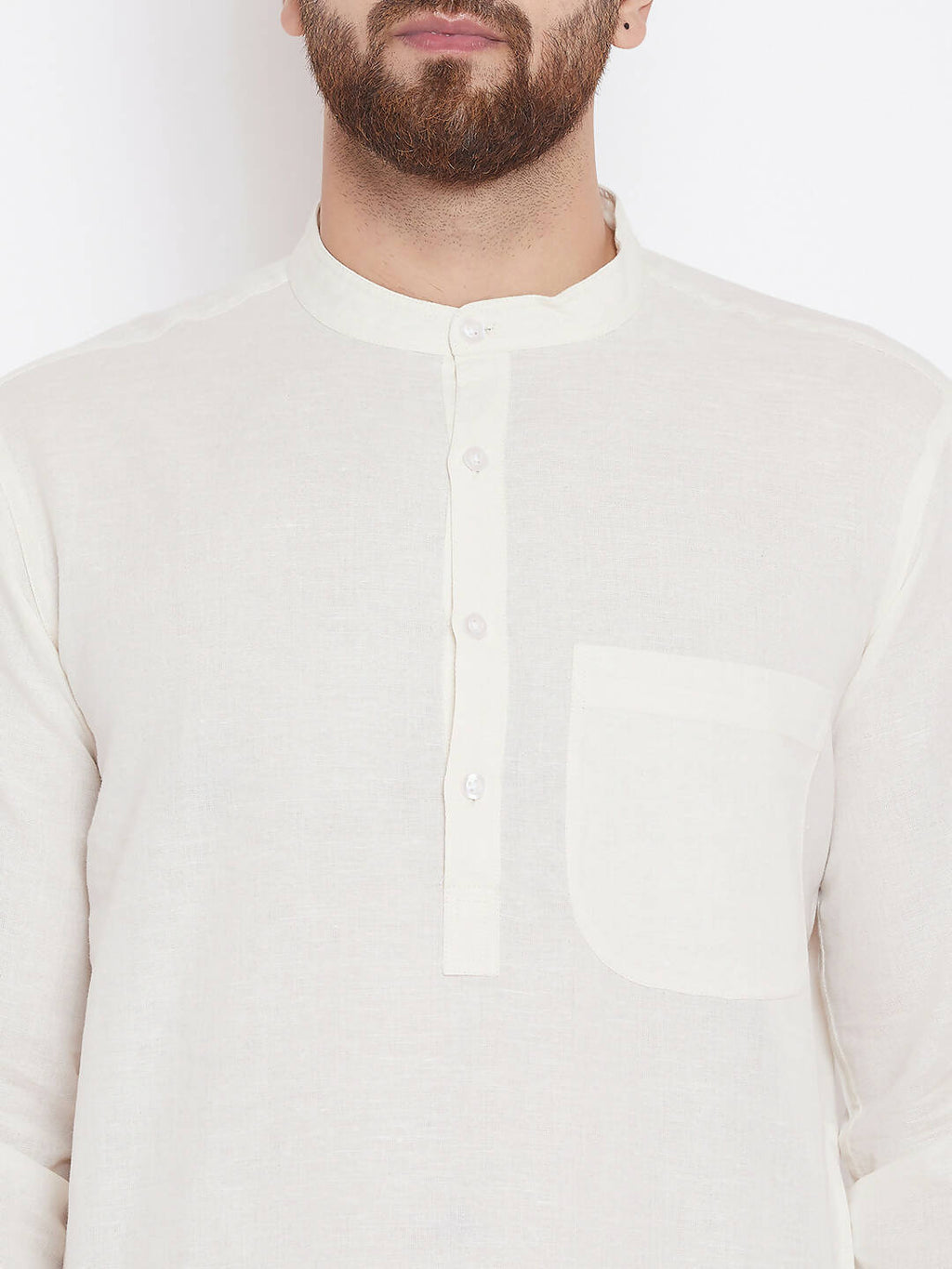 Even Apparels Cream Linen Men's Kurta With Band Collar