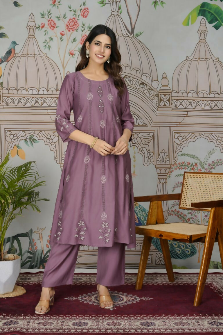 Ethnic Festive Wear Viscose Roman Silk Wine Stitched Pant Pair - Rashmika