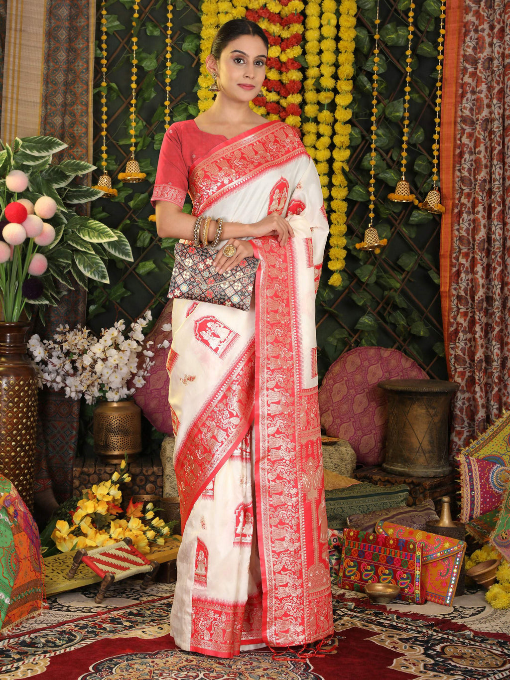 Shree Shyam Fashion Silk White Saree
