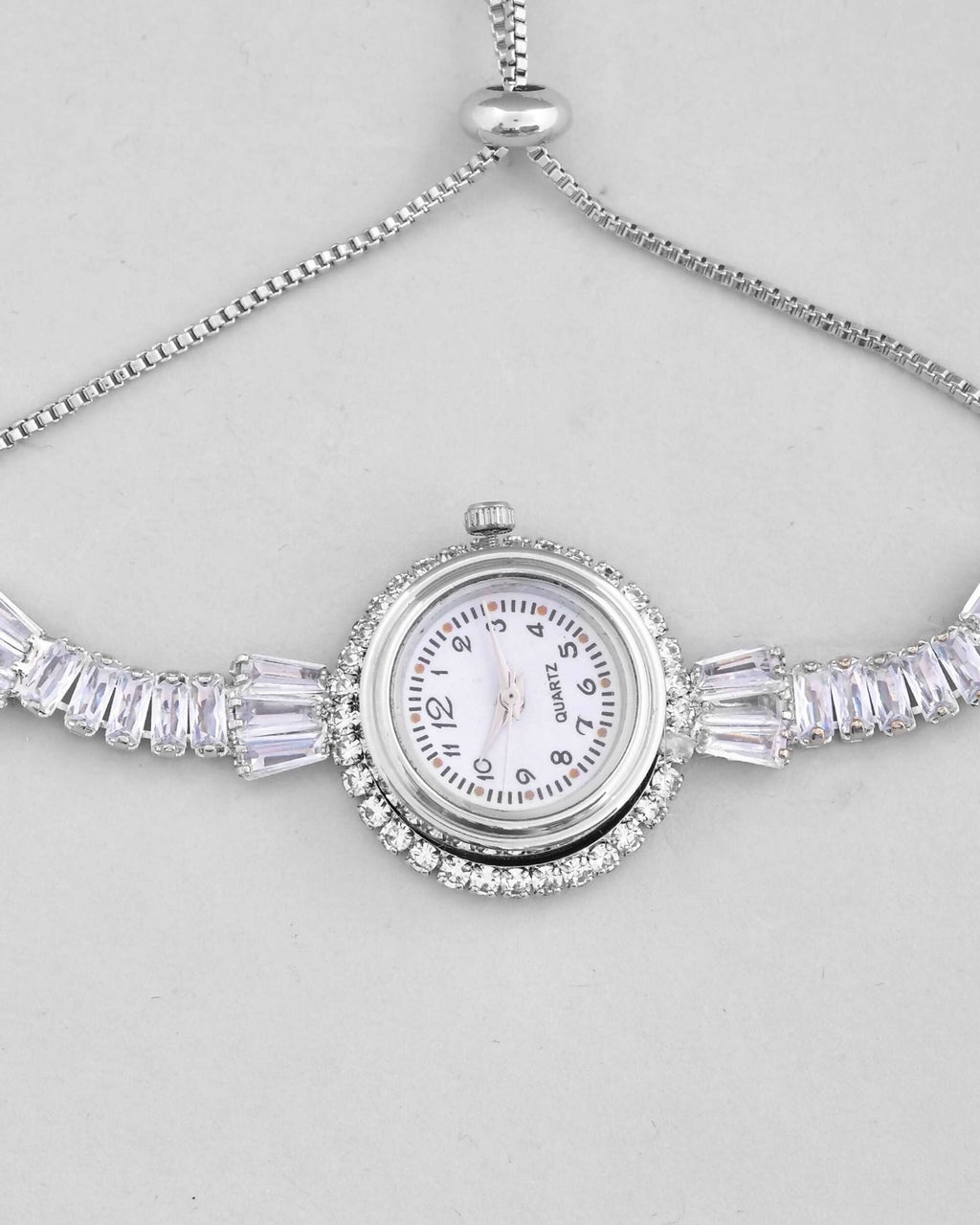 VOJ Silver Plated Crystal Studded Watch Bracelet