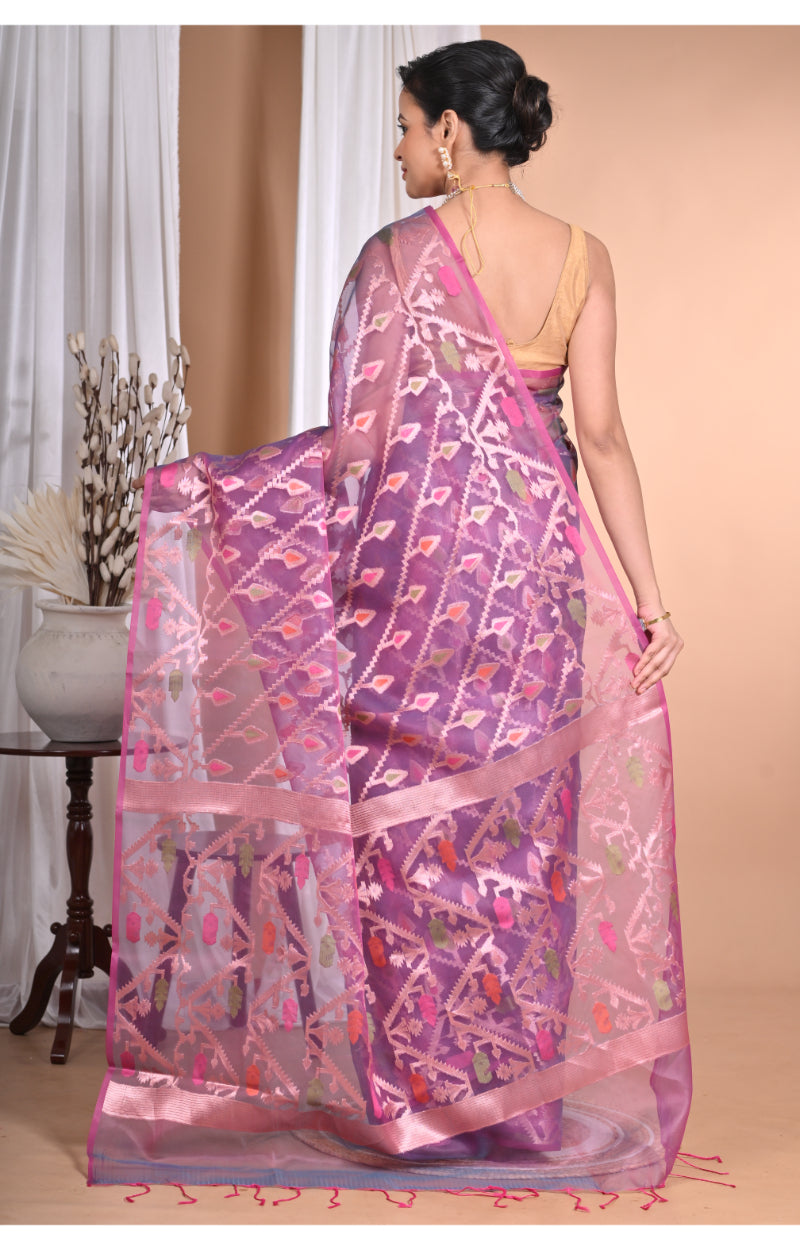 Morchari Heavy Jamdani Silk Orzanga Saree-Purple