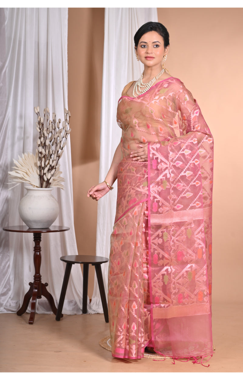 Morchari Heavy Jamdani Silk Orzanga Saree-Peach