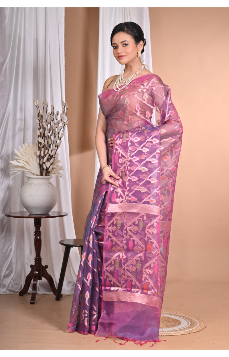 Morchari Heavy Jamdani Silk Orzanga Saree-Purple