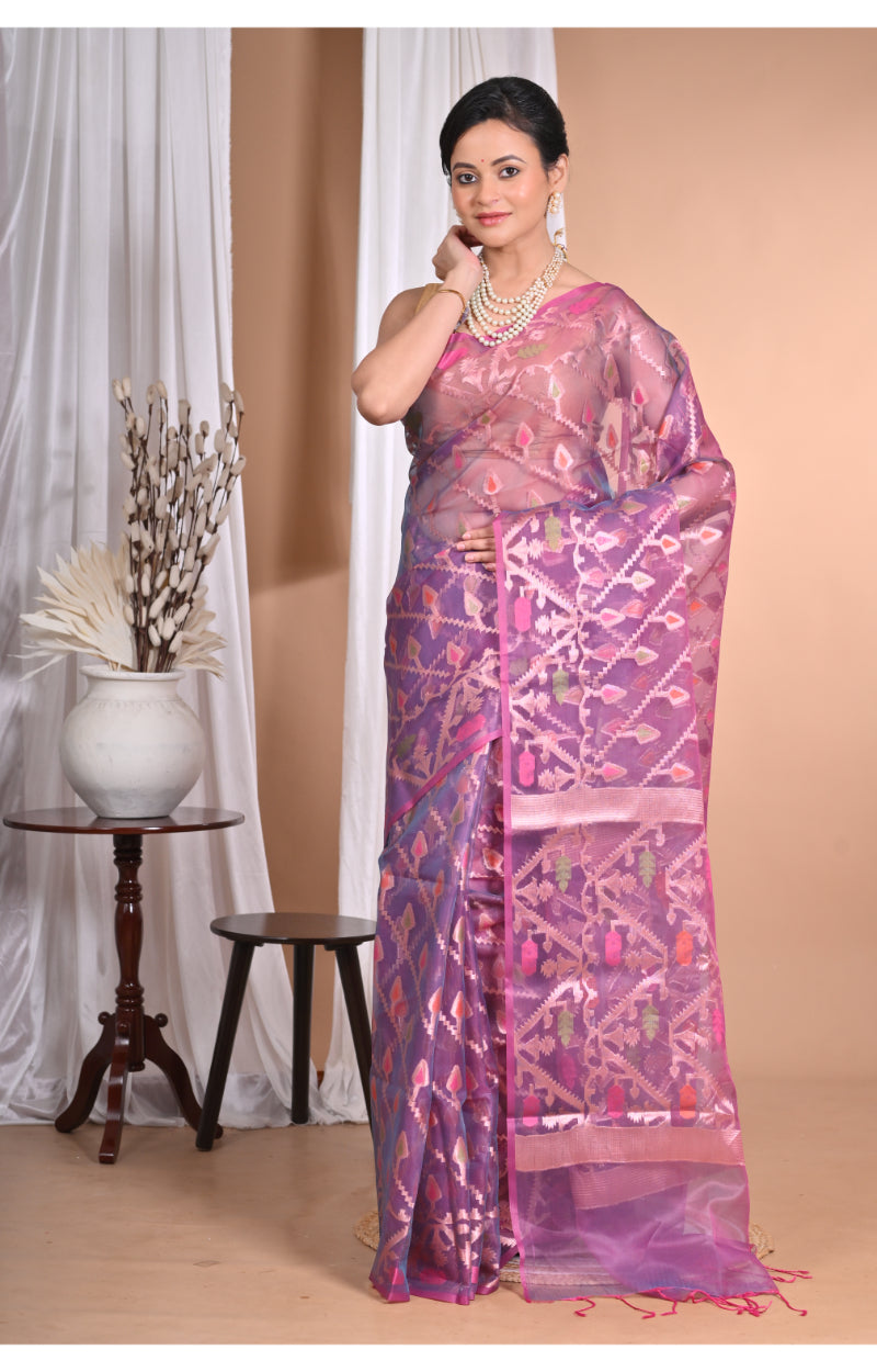 Morchari Heavy Jamdani Silk Orzanga Saree-Wine
