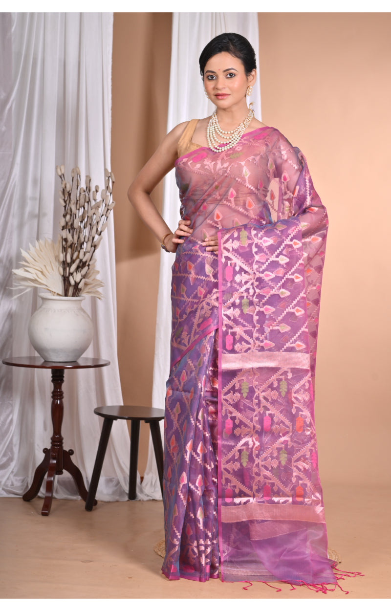 Morchari Heavy Jamdani Silk Orzanga Saree-Purple