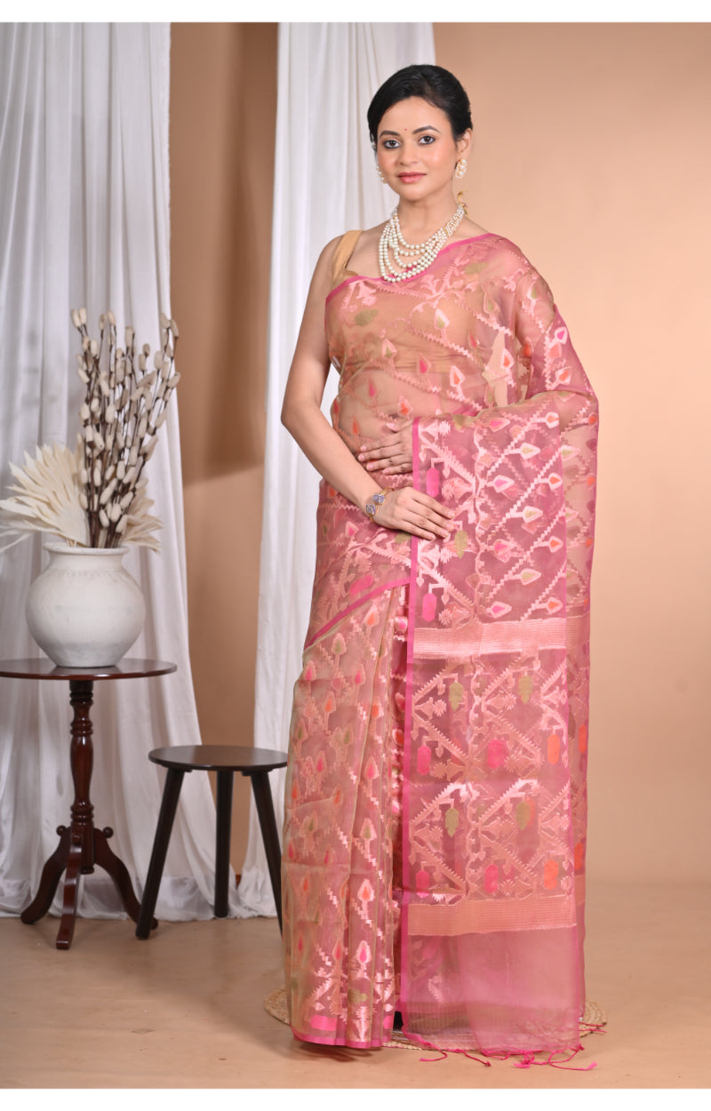 Morchari Heavy Jamdani Silk Orzanga Saree-Peach
