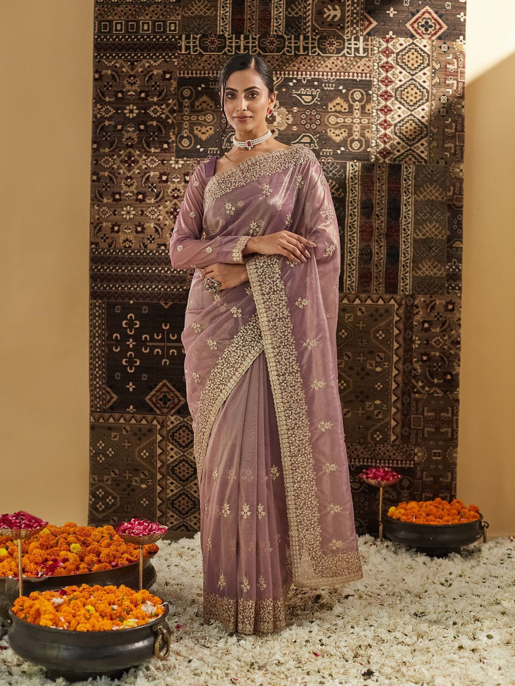 kasee Floral Zardozi Supernet Saree