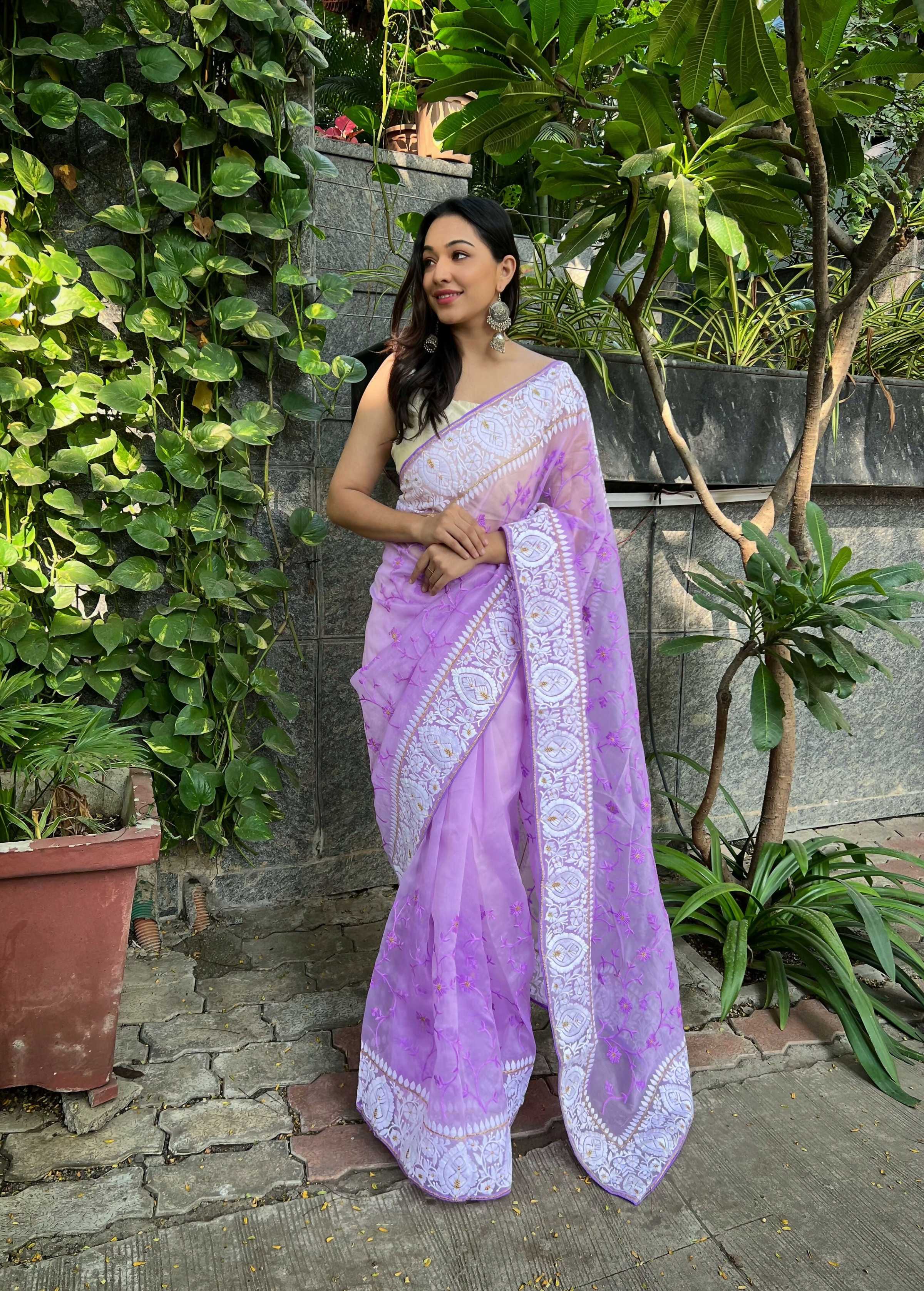 Vamsee Palak Saavi Lavender Organza Saree