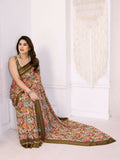 PR Fashion Cream Bright Moss Satin Patta Printed Saree
