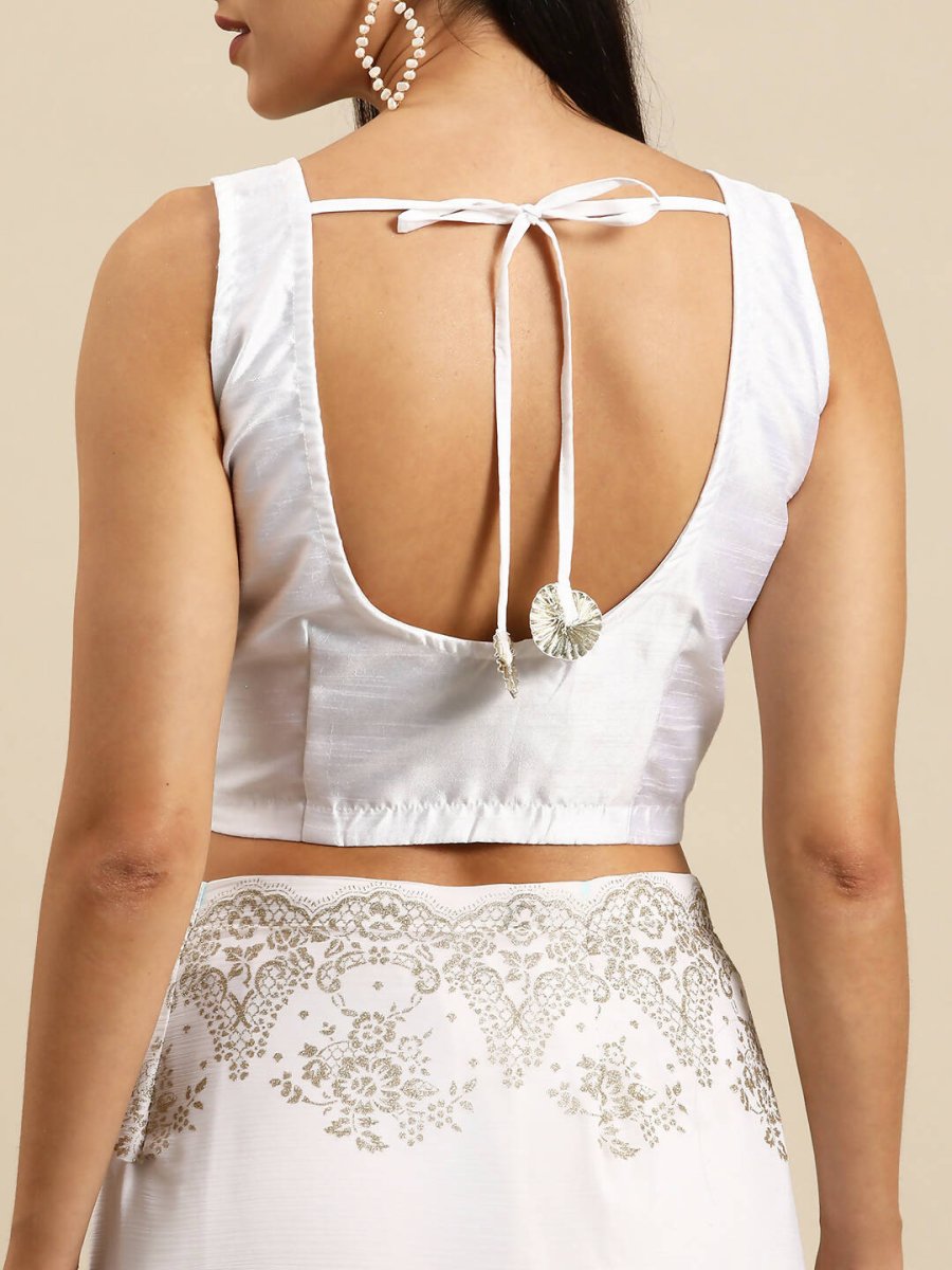 Ahalyaa Women's Traditional Semi Stitch Saree - White